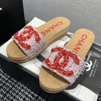 샤넬 C로고 코르크 웨지 슬리퍼뮬