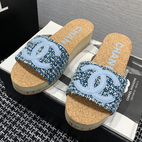 샤넬 C로고 코르크 웨지 슬리퍼뮬