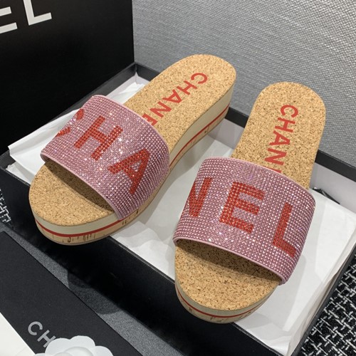 샤넬 C로고 코르크 웨지 슬리퍼뮬