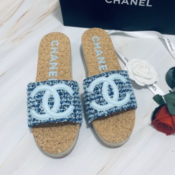 샤넬 C로고 코르크 웨지 슬리퍼뮬