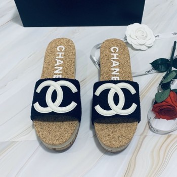 샤넬 C로고 코르크 웨지 슬리퍼뮬