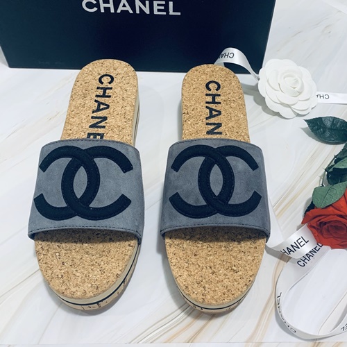 샤넬 C로고 코르크 웨지 슬리퍼뮬
