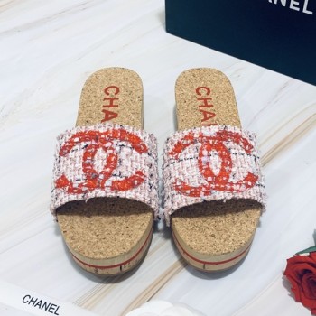 샤넬 C로고 코르크 웨지 슬리퍼뮬