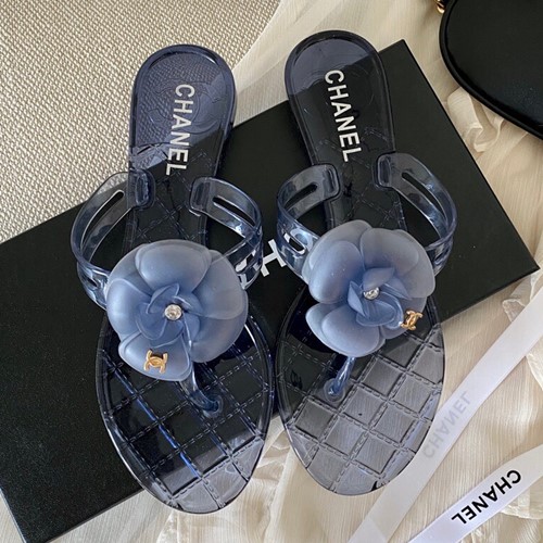 샤넬 까멜리아 코사지 젤리슈즈