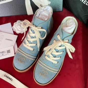 샤넬 데님 레이스업 CC로고 부츠