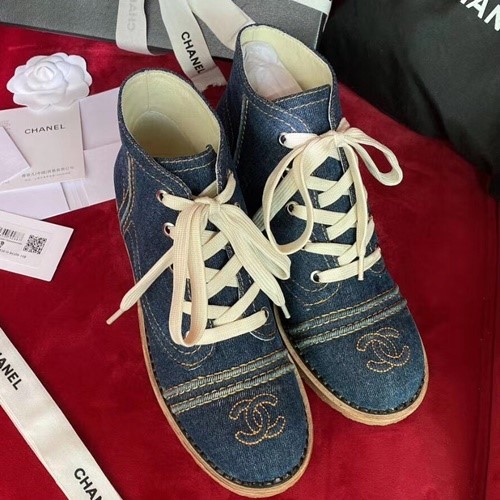 샤넬 데님 레이스업 CC로고 부츠