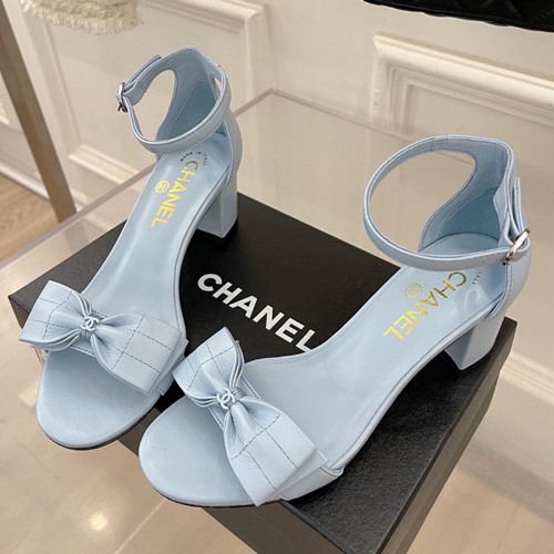 샤넬 리본 장식 오픈토 샌들