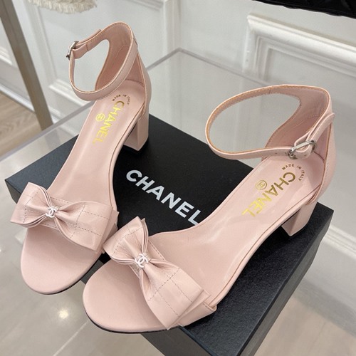 샤넬 리본 장식 오픈토 샌들