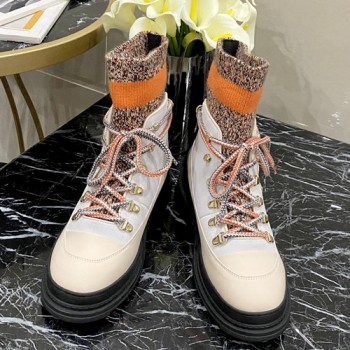 샤넬 스웨이드 스노우 니트 삭스 워커부츠