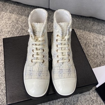 샤넬 트위드 레이스업 부츠