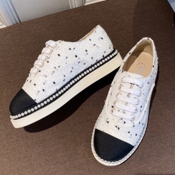 샤넬 트위드 레이스업 슈즈