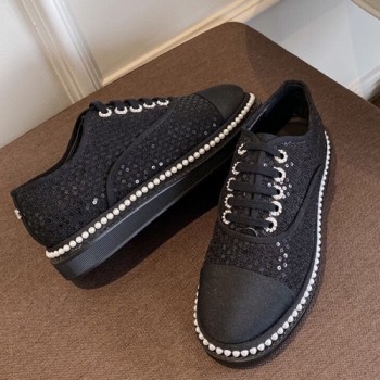 샤넬 트위드 레이스업 슈즈