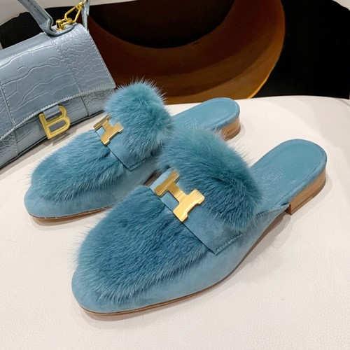 에르메스 H로고 밍크퍼 블로퍼