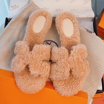 에르메스 오아시스 양털 슬리퍼