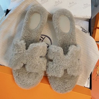 에르메스 오아시스 양털 슬리퍼