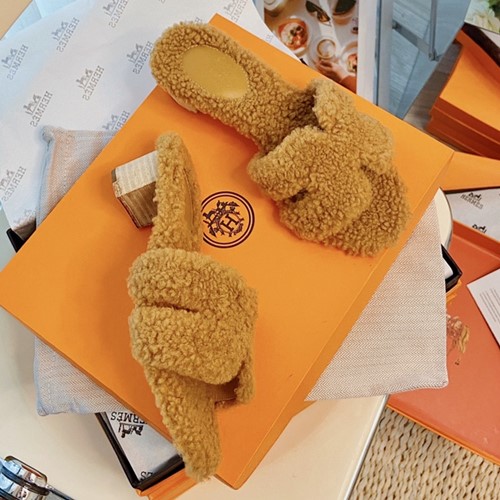 에르메스 오아시스 양털 슬리퍼