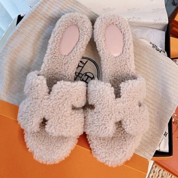 에르메스 오아시스 양털 슬리퍼