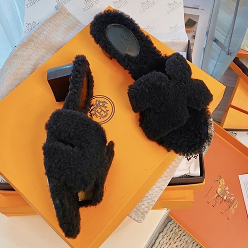 에르메스 오아시스 양털 슬리퍼