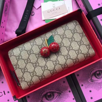 구찌 GG 수프림 체리 지퍼 장지갑